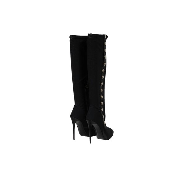 Giuseppe Zanotti Stiletto Knee High Boots 6.5 36.5 Black Suede  Mesh Button Snap - Picture 9 of 13